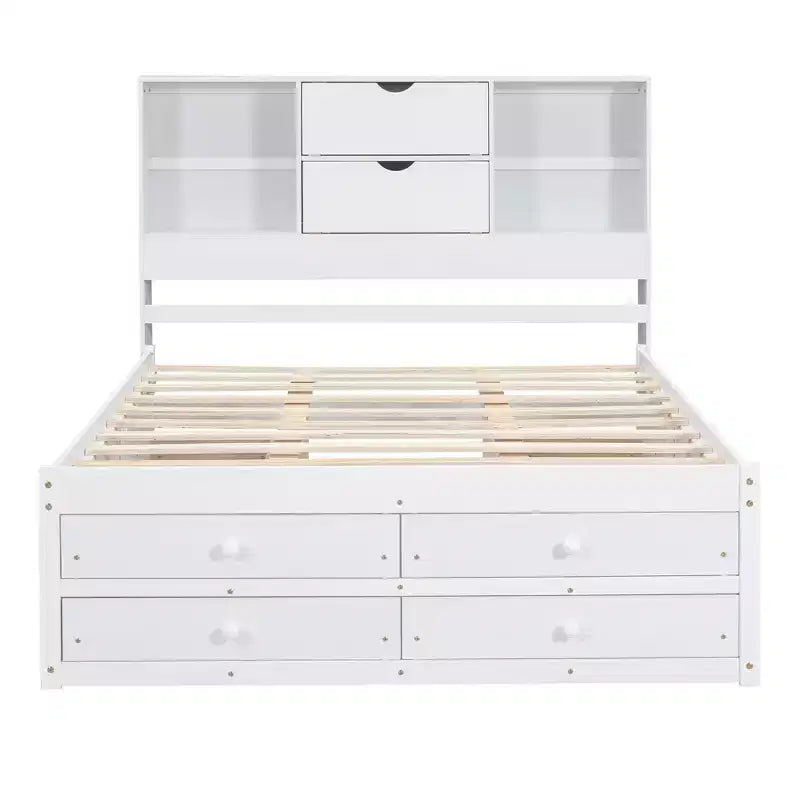 Lit plateforme queen/king size en bois de pin avec tête de lit de rangement et 8 tiroirs - ModernLuxe