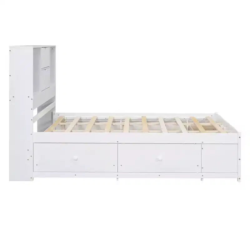 Lit plateforme queen/king size en bois de pin avec tête de lit de rangement et 8 tiroirs - ModernLuxe