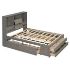 Lit plateforme queen/king size en bois de pin avec tête de lit de rangement et 8 tiroirs - ModernLuxe