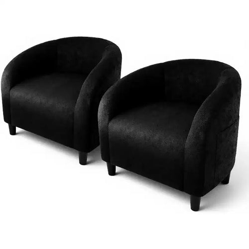 Accent Chair Set of 2 Club Chair Cozy Armrest Upholstered Barrel Chair with Solid Legs for Living Room Bedroom Study Waiting Room