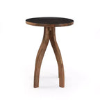 MAYEERTY Table d'appoint élégante en bois de manguier de style bohème, table basse à plateau incurvé avec rebords et tons terreux pour le salon
