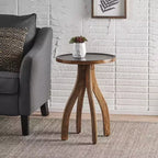MAYEERTY Table d'appoint élégante en bois de manguier de style bohème, table basse à plateau incurvé avec rebords et tons terreux pour le salon