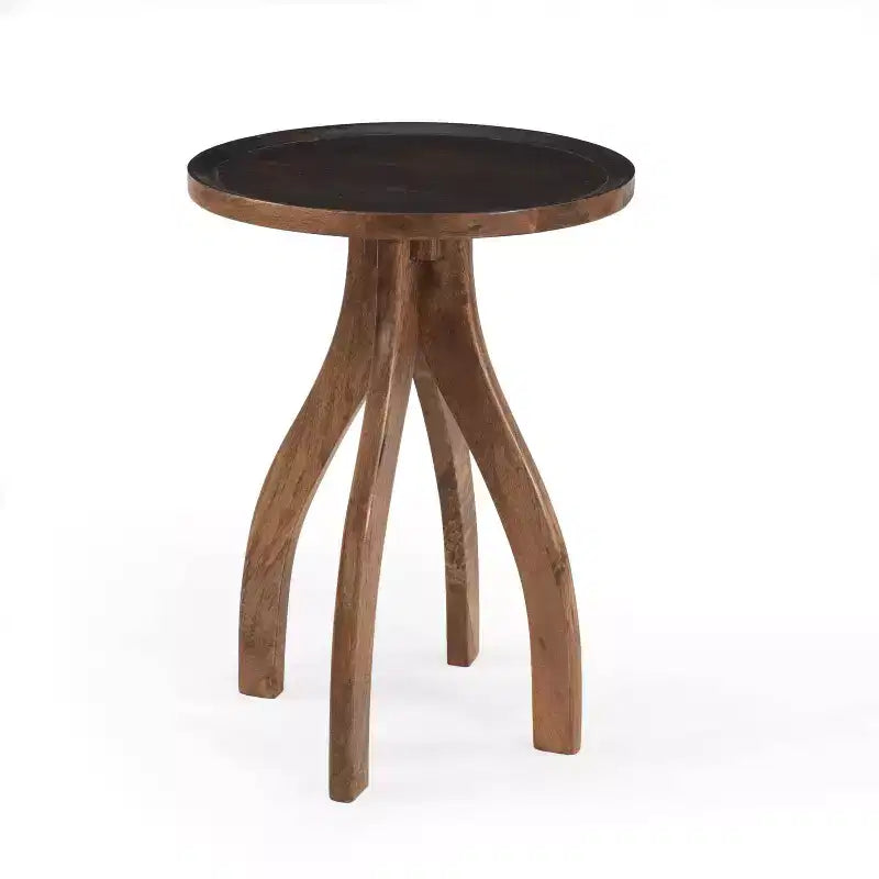 MAYEERTY Table d'appoint élégante en bois de manguier de style bohème, table basse à plateau incurvé avec rebords et tons terreux pour le salon