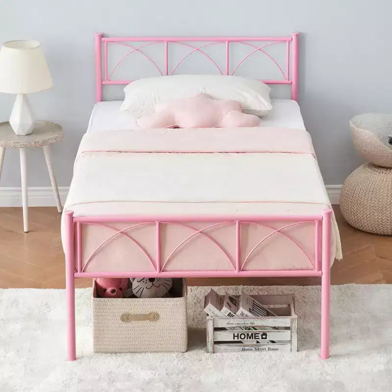 COZONY 14 Inch Twin Bed Frame with Headboard/Footboard, Pink Platform Bed with Underbed Storage