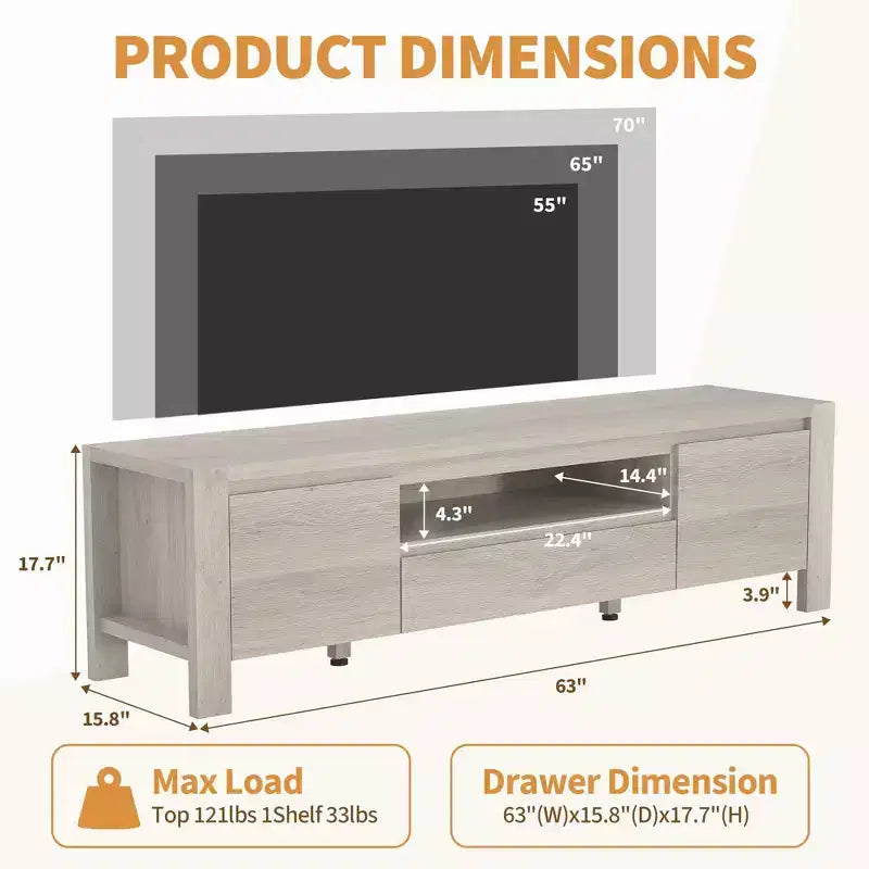 Meuble TV de 55 po avec portes et armoire, meuble de divertissement style rustique, support de divertissement pour téléviseurs jusqu'à 60 po, console TV pour salon, chambre à coucher