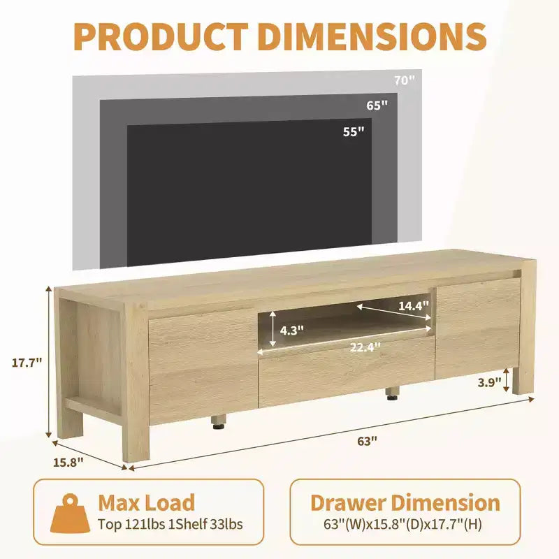 Meuble TV de 55 po avec portes et armoire, meuble de divertissement style rustique, support de divertissement pour téléviseurs jusqu'à 60 po, console TV pour salon, chambre à coucher