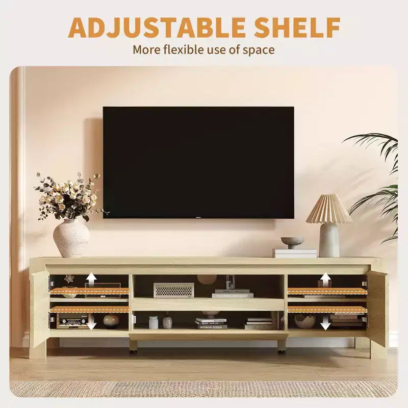 Meuble TV de 55 po avec portes et armoire, meuble de divertissement style rustique, support de divertissement pour téléviseurs jusqu'à 60 po, console TV pour salon, chambre à coucher