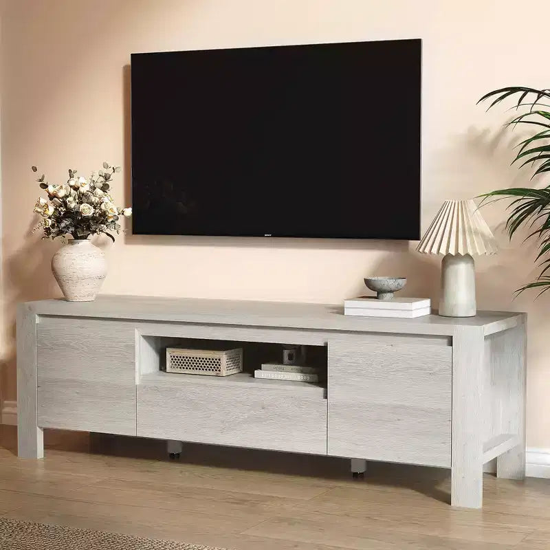 Meuble TV de 55 po avec portes et armoire, meuble de divertissement style rustique, support de divertissement pour téléviseurs jusqu'à 60 po, console TV pour salon, chambre à coucher