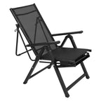 10-Position Reclining Patio Chair with Footrest, Heavy Duty Folding Outdoor Chaise Lounge, Adjustable Camping Chair for Garden/Deck/Lawn, Black