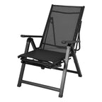 Chaise longue de patio inclinable 10 positions avec repose-pieds, chaise longue d'extérieur pliante robuste, chaise de camping réglable pour jardin/terrasse/pelouse, noire