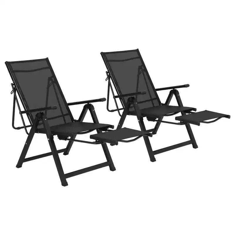 Chaise longue de patio inclinable 10 positions avec repose-pieds, chaise longue d'extérieur pliante robuste, chaise de camping réglable pour jardin/terrasse/pelouse, noire