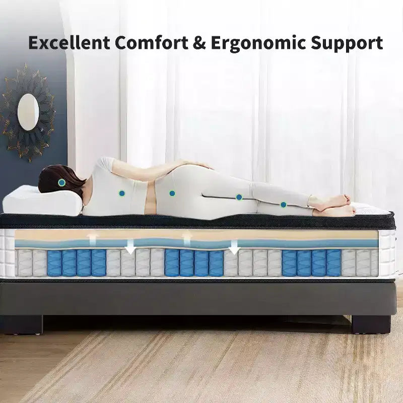 Matelas hybride King Size 30 cm, Moelleux Ferme, Ressorts ensachés individuels, Mousse à mémoire de forme CertiPUR-US
