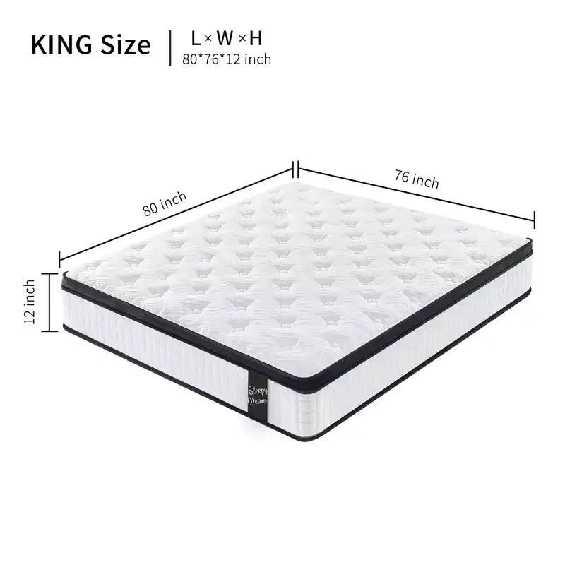 Matelas hybride King Size 30 cm, Moelleux Ferme, Ressorts ensachés individuels, Mousse à mémoire de forme CertiPUR-US