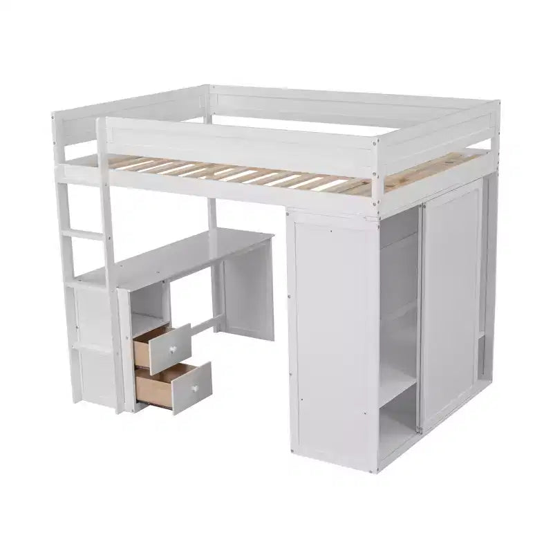 Lit mezzanine Phillips GDFStudio avec armoires et bureau à 2 tiroirs avec rangement