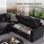 Canapé modulable réversible en L 5 places Dyonery avec lit gigogne, dossier inclinable, ports USB et rangement, montage sans outils