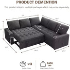 Canapé modulable réversible en L 5 places Dyonery avec lit gigogne, dossier inclinable, ports USB et rangement, montage sans outils