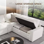 Canapé modulable réversible en L 5 places Dyonery avec lit gigogne, dossier inclinable, ports USB et rangement, montage sans outils