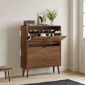 TUYOHW Walnut Shoe Storage Cabinet,Farmhouse Modern Flip-Drawer Shoe Rack with Adjustable Shelves & Anti-Tip Device,31.5/23.62