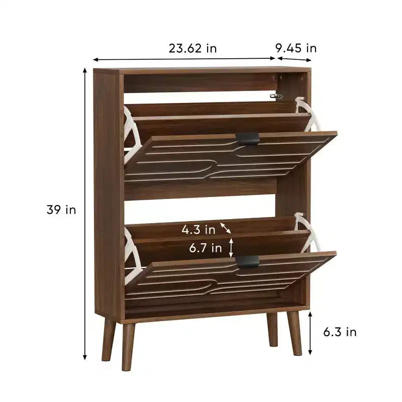 TUYOHW Armoire à chaussures en noyer, Meuble à chaussures moderne style ferme avec tiroirs à abattant, étagères réglables et dispositif anti-basculement, 31,5/23,62