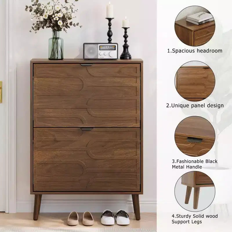 TUYOHW Armoire à chaussures en noyer, Meuble à chaussures moderne style ferme avec tiroirs à abattant, étagères réglables et dispositif anti-basculement, 31,5/23,62