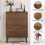 TUYOHW Armoire à chaussures en noyer, Meuble à chaussures moderne style ferme avec tiroirs à abattant, étagères réglables et dispositif anti-basculement, 31,5/23,62