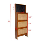 Meuble à chaussures TUYOHW en noyer et rotin avec 3 tiroirs basculants et panneau perforé, meuble de rangement étroit de 65 cm de haut pour entrée avec dispositif anti-basculement