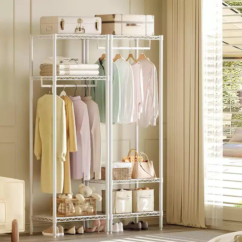 Portant à vêtements métallique de 175 cm pour suspendre les vêtements, avec tringle et étagères réglables, organisateur de placard autoportant pour chambre à coucher
