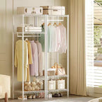 Portant à vêtements métallique de 175 cm pour suspendre les vêtements, avec tringle et étagères réglables, organisateur de placard autoportant pour chambre à coucher