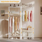 Portant à vêtements métallique de 175 cm pour suspendre les vêtements, avec tringle et étagères réglables, organisateur de placard autoportant pour chambre à coucher