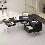 Bureau d'angle Hitow, pour la maison/le commerce, cadre en métal + 5 tiroirs + capacité de charge de 68 kg, bureau d'écriture d'angle