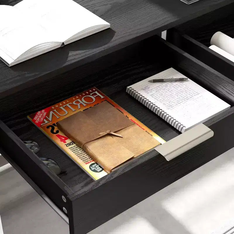 Bureau d'angle Hitow, pour la maison/le commerce, cadre en métal + 5 tiroirs + capacité de charge de 68 kg, bureau d'écriture d'angle