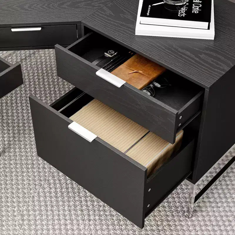 Bureau d'angle Hitow, pour la maison/le commerce, cadre en métal + 5 tiroirs + capacité de charge de 68 kg, bureau d'écriture d'angle