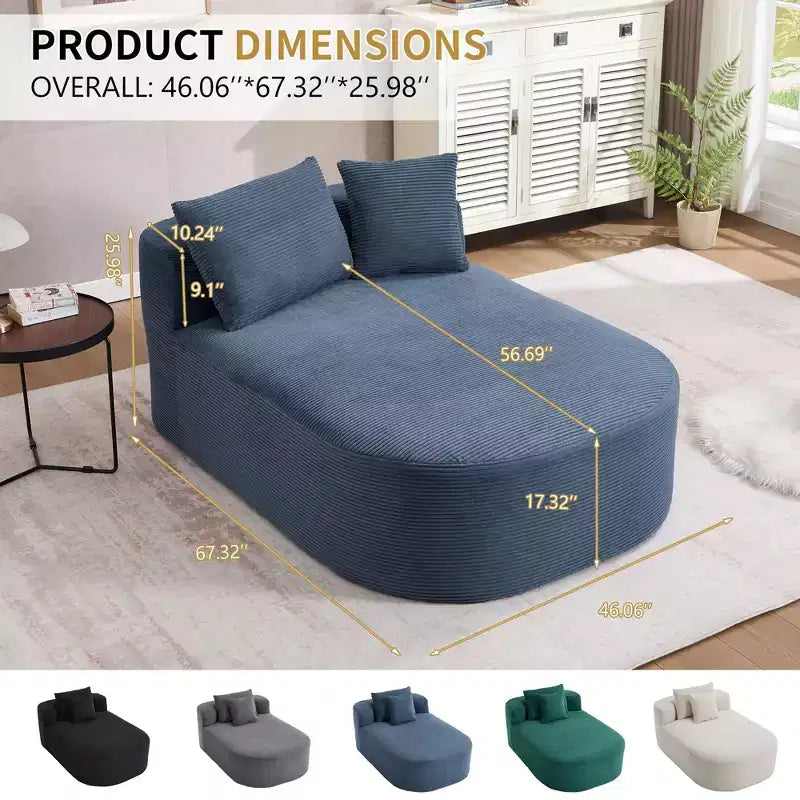 Okak Canapé-lit sans accoudoirs surdimensionné moderne, chaise longue en velours côtelé pour salon, appartement