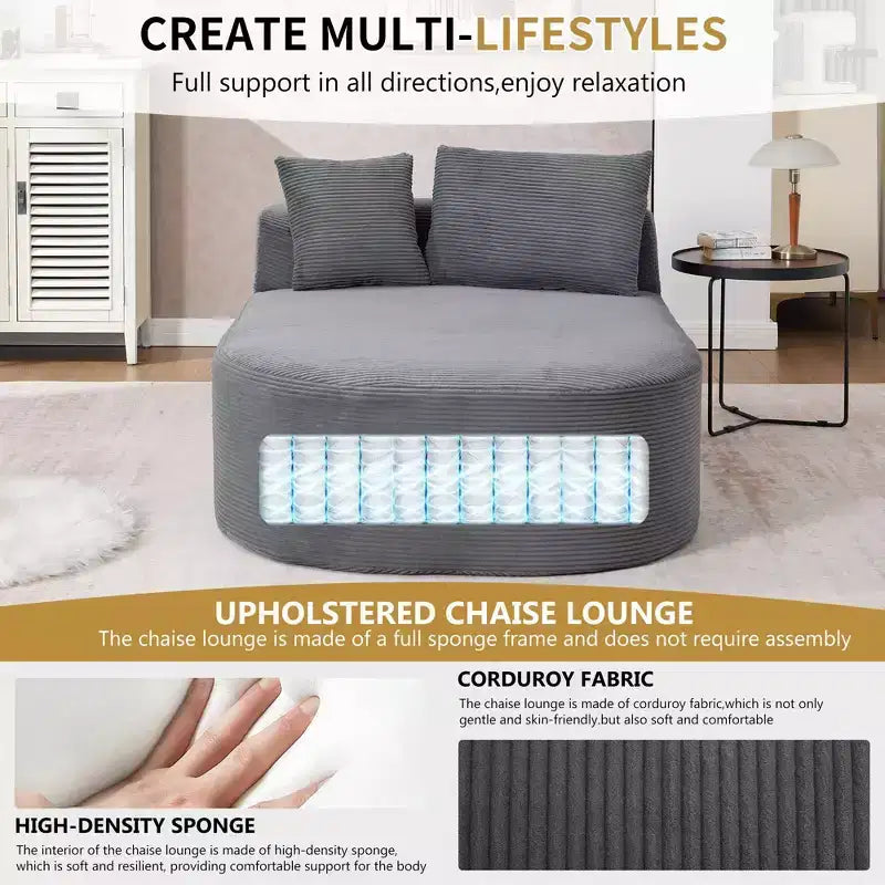 Okak Canapé-lit sans accoudoirs surdimensionné moderne, chaise longue en velours côtelé pour salon, appartement