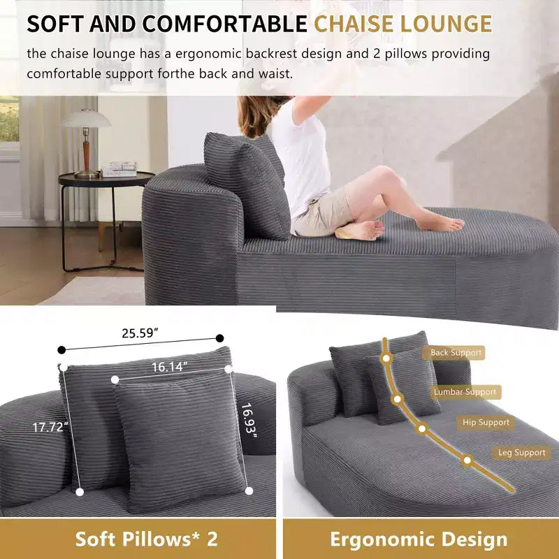 Okak Canapé-lit sans accoudoirs surdimensionné moderne, chaise longue en velours côtelé pour salon, appartement