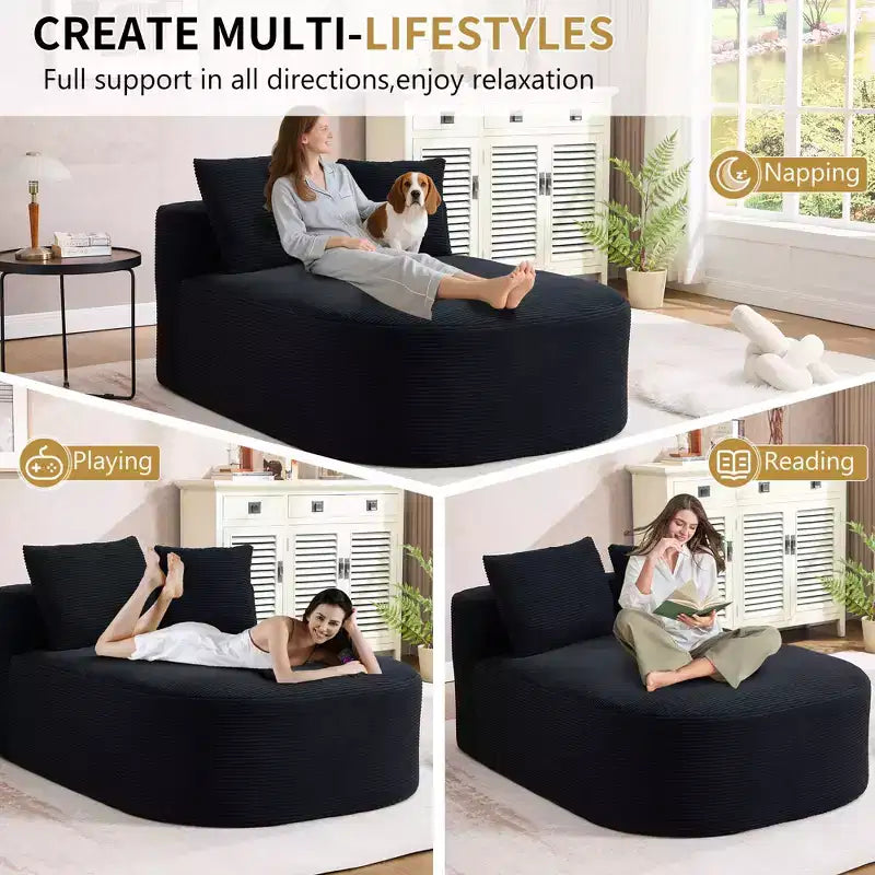 Okak Canapé-lit sans accoudoirs surdimensionné moderne, chaise longue en velours côtelé pour salon, appartement