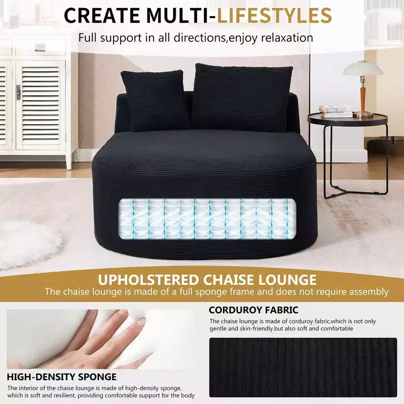 Okak Canapé-lit sans accoudoirs surdimensionné moderne, chaise longue en velours côtelé pour salon, appartement