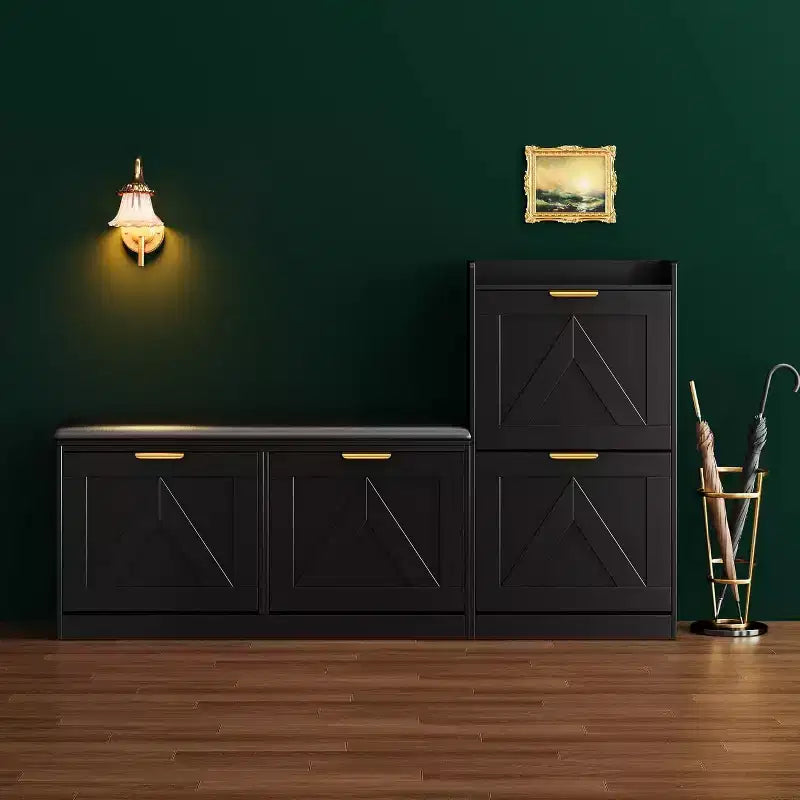 Meuble à chaussures de ferme avec banc et 4 tiroirs basculants, Armoire à chaussures avec banc et coussin confortable, Organiseur de chaussures d'entrée
