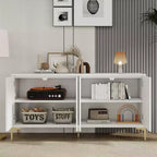 Bahut Buffet Moderne Blanc de 60 po, Enfilade en Bois à 4 Portes avec Texture de Paume Sculptée 3D et Pieds Dorés - Panipeachy