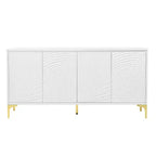 Bahut Buffet Moderne Blanc de 60 po, Enfilade en Bois à 4 Portes avec Texture de Paume Sculptée 3D et Pieds Dorés - Panipeachy