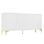 Bahut Buffet Moderne Blanc de 60 po, Enfilade en Bois à 4 Portes avec Texture de Paume Sculptée 3D et Pieds Dorés - Panipeachy