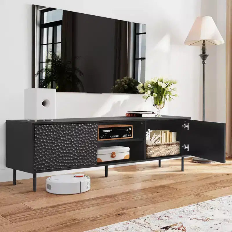 Meuble TV Moderne Bestier avec Étagères Réglables et Motif Nid d'Abeille