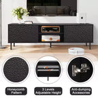 Meuble TV Moderne Bestier avec Étagères Réglables et Motif Nid d'Abeille