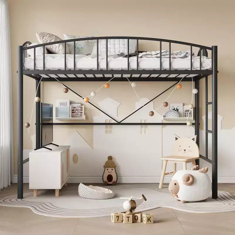 Lit mezzanine compact pour chambre à coucher - Construction métallique robuste - Lattes en acier solides - Design moderne pour enfants, adolescents et adultes