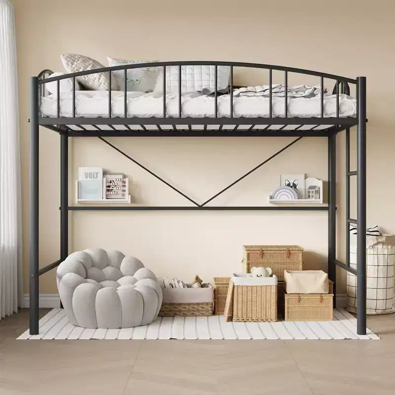 Lit mezzanine compact pour chambre à coucher - Construction métallique robuste - Lattes en acier solides - Design moderne pour enfants, adolescents et adultes