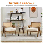 Fauteuil de ferme en bois avec accoudoirs, dossier en rotin et coussin en lin pour salon, chambre à coucher