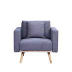 Fauteuil d'appoint TUYOHW, fauteuil en tissu de lin gris avec coussin décoratif, ports de chargement USB, poches latérales, pieds en bois massif, fauteuil simple pour salon.