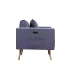 Fauteuil d'appoint TUYOHW, fauteuil en tissu de lin gris avec coussin décoratif, ports de chargement USB, poches latérales, pieds en bois massif, fauteuil simple pour salon.