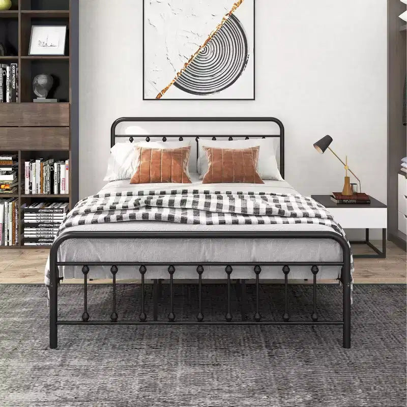 MAYEERTY Queen Size Metal Platform Bed Frame with Headboard/Footboard, Under Bed Storage No Box Spring Needed, Black