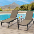 Acekool 2 Patio Chaise Lounge Chairs with Side Table, Adjustable Reclining Outdoor Lounger Set with Wheels, for Poolside, Garden, Yard, Brown